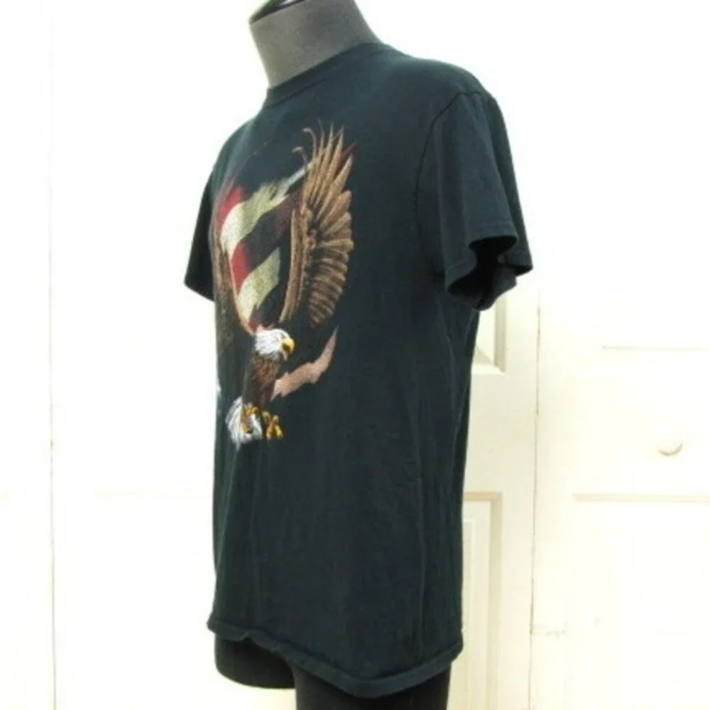 Graphic American Eagle and Flag Black Cotton Short Sleeve T-Shirt Medium